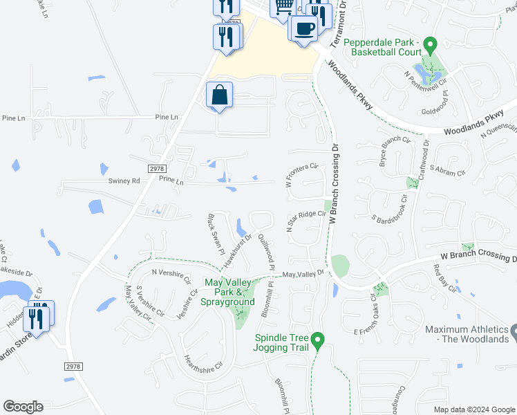 map of restaurants, bars, coffee shops, grocery stores, and more near 107 North Hawkhurst Circle in Magnolia