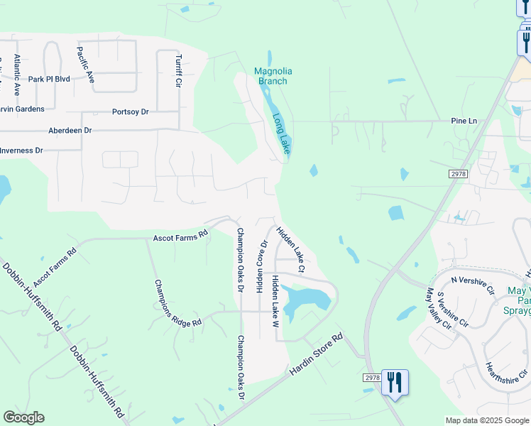 map of restaurants, bars, coffee shops, grocery stores, and more near 29107 Hidden Lake Court in Magnolia