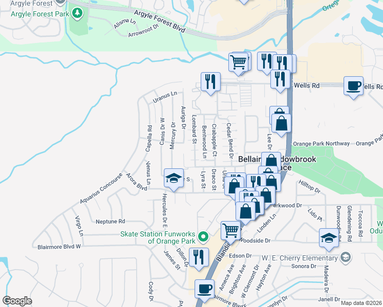 map of restaurants, bars, coffee shops, grocery stores, and more near 474 Lombard Street in Orange Park