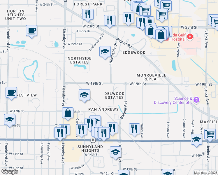 map of restaurants, bars, coffee shops, grocery stores, and more near 1025 19th Street in Panama City