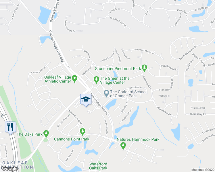 map of restaurants, bars, coffee shops, grocery stores, and more near 3309 Highland Mill Lane in Orange Park