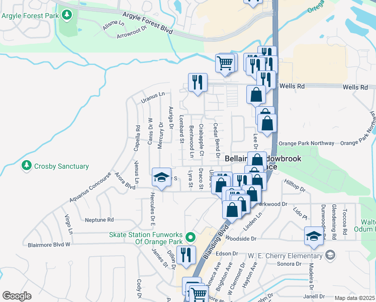 map of restaurants, bars, coffee shops, grocery stores, and more near 475 Lombard Street in Orange Park