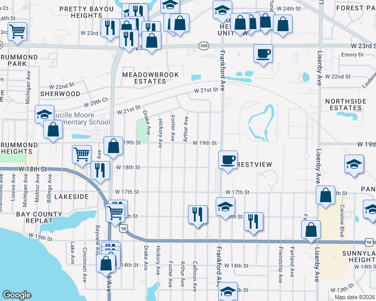 map of restaurants, bars, coffee shops, grocery stores, and more near 1804 Arthur Avenue in Panama City