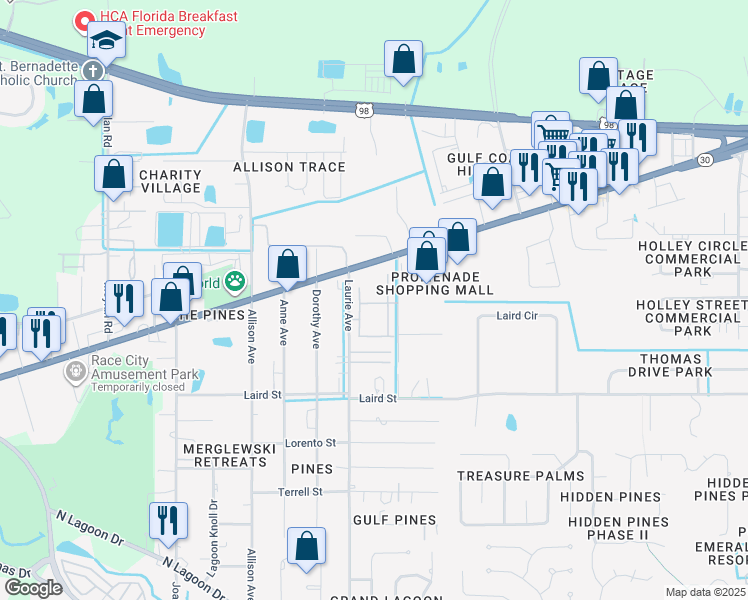 map of restaurants, bars, coffee shops, grocery stores, and more near 2203 Walosi Way in Panama City
