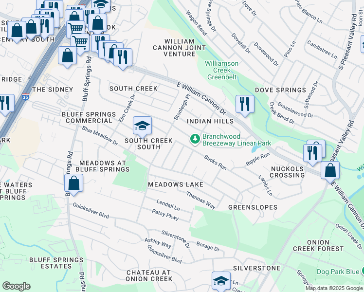 map of restaurants, bars, coffee shops, grocery stores, and more near 6803 Bitteroot Trail in Austin