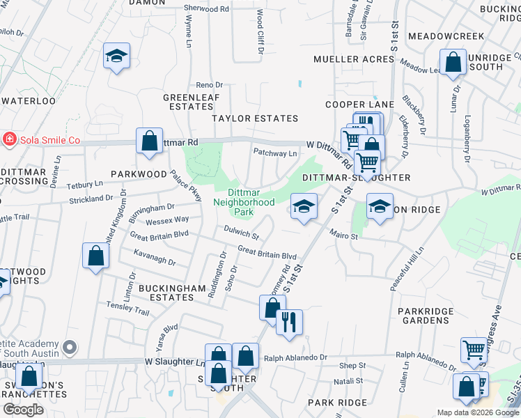 map of restaurants, bars, coffee shops, grocery stores, and more near 737 Wales Way in Austin