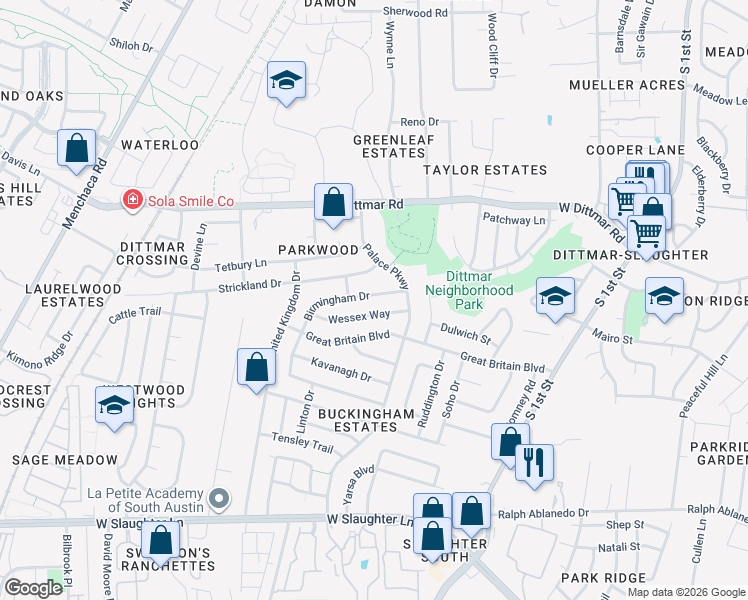 map of restaurants, bars, coffee shops, grocery stores, and more near 1000 Wessex Way in Austin