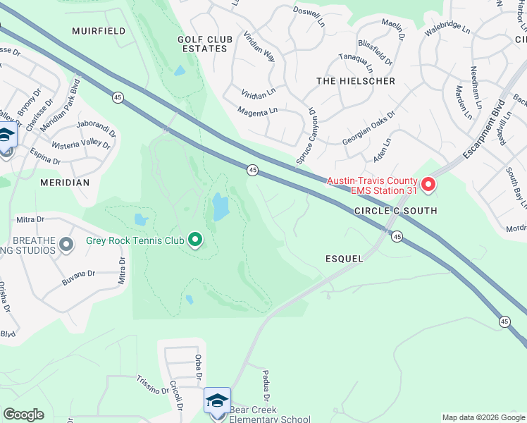 map of restaurants, bars, coffee shops, grocery stores, and more near 6821 Estana Lane in Austin