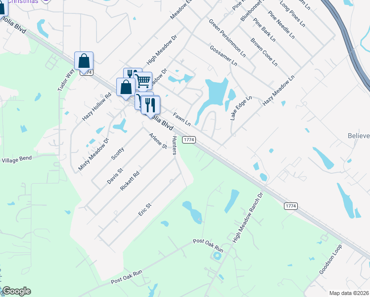 map of restaurants, bars, coffee shops, grocery stores, and more near 36922 Russell Street in Magnolia