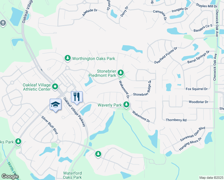 map of restaurants, bars, coffee shops, grocery stores, and more near 3120 Litchfield Drive in Orange Park