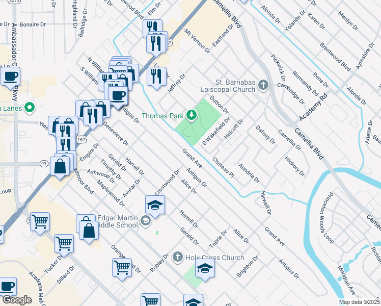 map of restaurants, bars, coffee shops, grocery stores, and more near 147 Grand Avenue in Lafayette