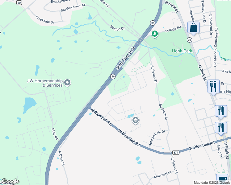 map of restaurants, bars, coffee shops, grocery stores, and more near 1021 Republic Street in Brenham