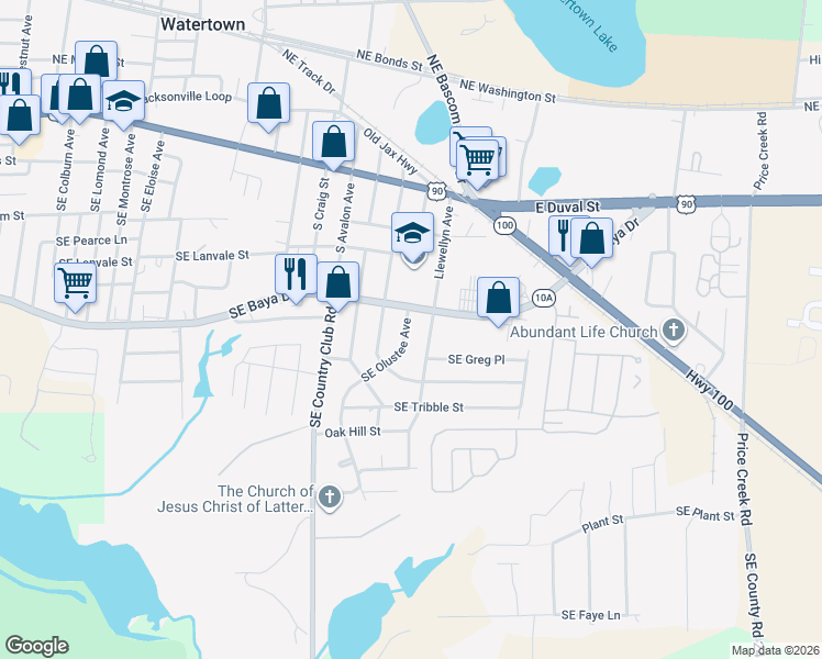 map of restaurants, bars, coffee shops, grocery stores, and more near 197 Southeast Olustee Avenue in Lake City