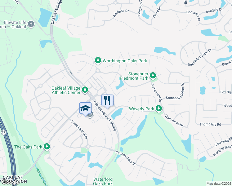 map of restaurants, bars, coffee shops, grocery stores, and more near 3330 Village Oaks Lane in Orange Park