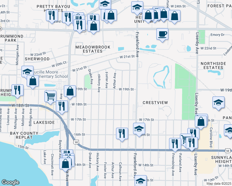 map of restaurants, bars, coffee shops, grocery stores, and more near 1804 Arthur Avenue in Panama City
