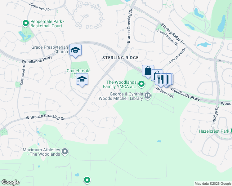 map of restaurants, bars, coffee shops, grocery stores, and more near 129 Cheswood Manor Drive in Spring