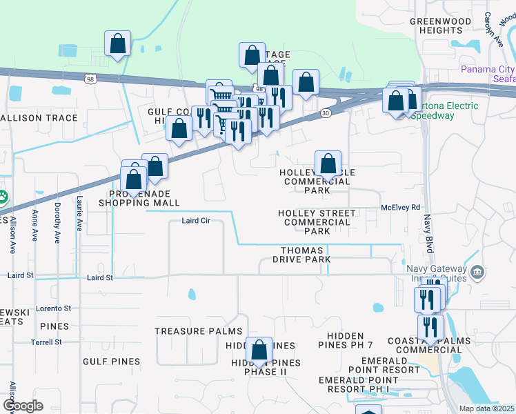map of restaurants, bars, coffee shops, grocery stores, and more near 2195 Wilkinson Street in Panama City Beach