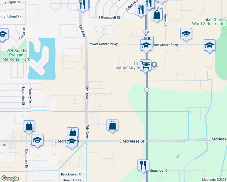 map of restaurants, bars, coffee shops, grocery stores, and more near 4247 5th Avenue in Lake Charles