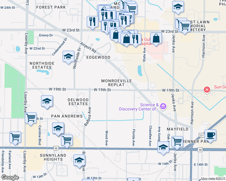 map of restaurants, bars, coffee shops, grocery stores, and more near 1801 Balboa Avenue in Panama City