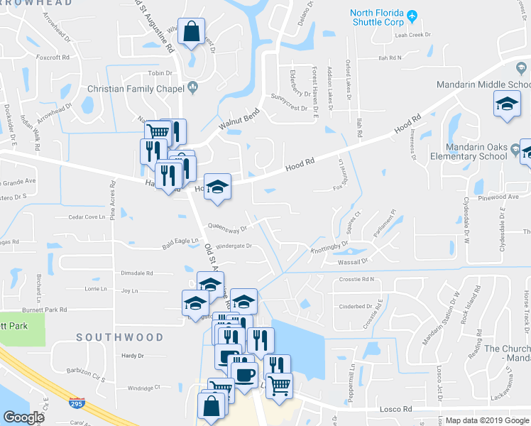 map of restaurants, bars, coffee shops, grocery stores, and more near 4360 Coleman Road in Jacksonville