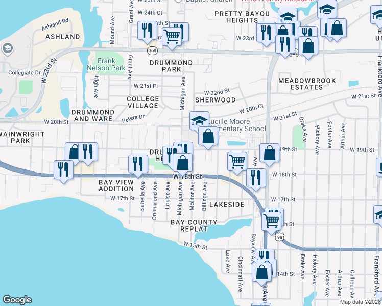 map of restaurants, bars, coffee shops, grocery stores, and more near in Panama City