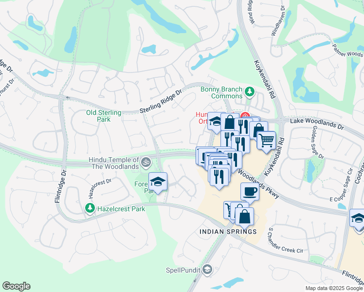 map of restaurants, bars, coffee shops, grocery stores, and more near 2 Dresden Place in Spring