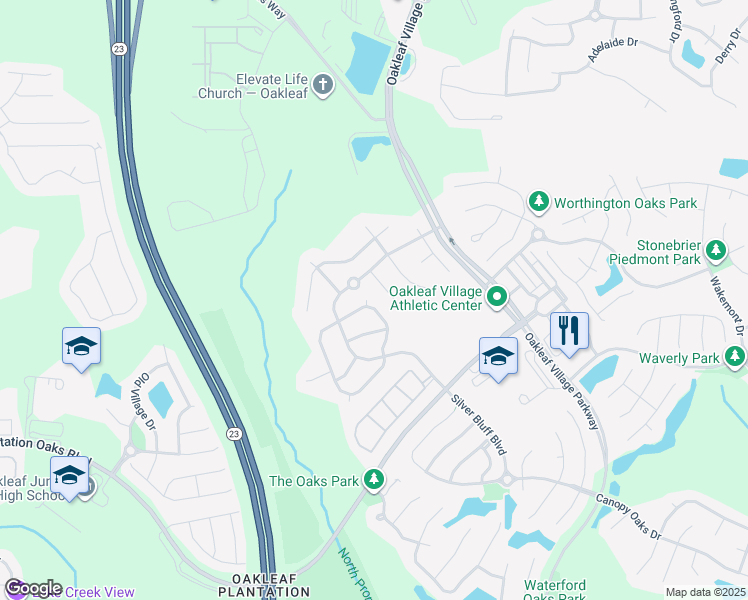 map of restaurants, bars, coffee shops, grocery stores, and more near 952 Steeple Chase Lane in Orange Park