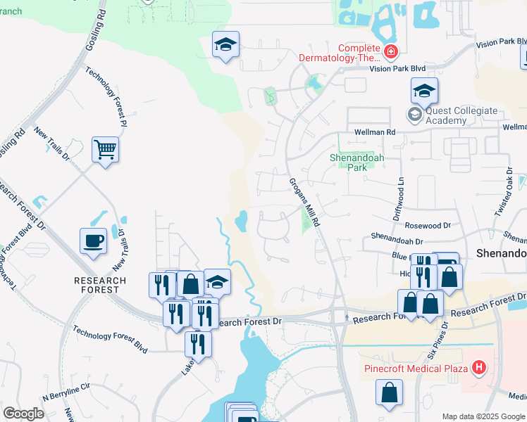map of restaurants, bars, coffee shops, grocery stores, and more near 3 Broadwater Court in Shenandoah