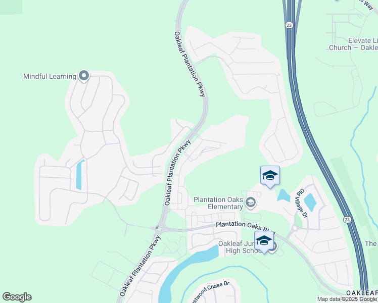 map of restaurants, bars, coffee shops, grocery stores, and more near 575 Oakleaf Plantation Parkway in Orange Park