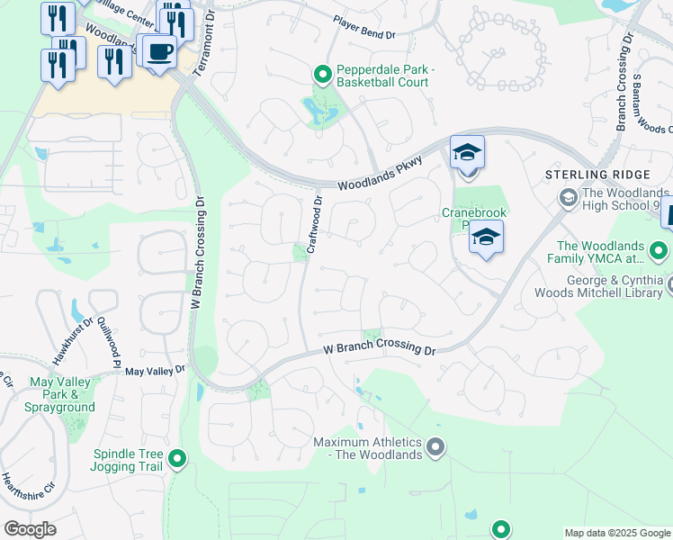 map of restaurants, bars, coffee shops, grocery stores, and more near 22 Picasso Path Place in Spring