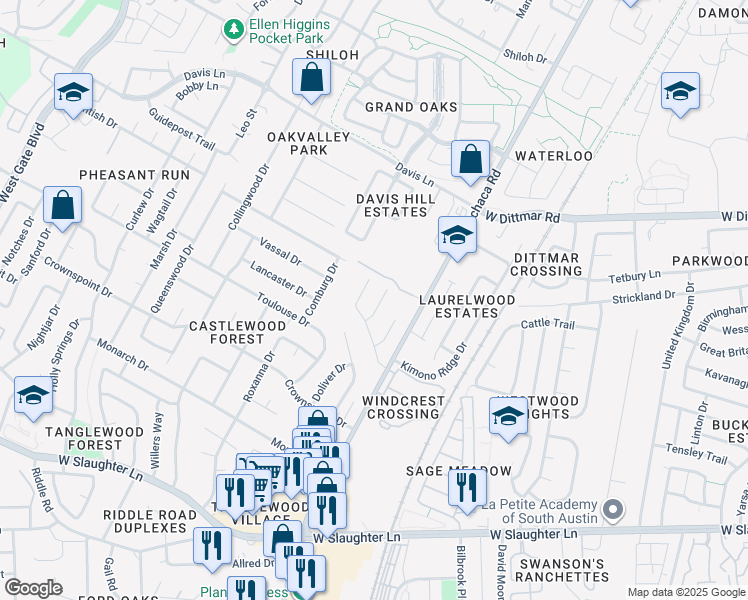 map of restaurants, bars, coffee shops, grocery stores, and more near 9005 Sedgemoor Trail in Austin