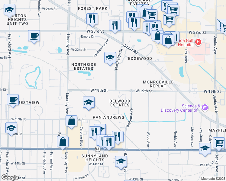 map of restaurants, bars, coffee shops, grocery stores, and more near 1025-1027 19th Street in Panama City