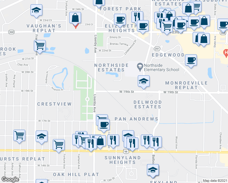 map of restaurants, bars, coffee shops, grocery stores, and more near 1302 19th Street in Panama City