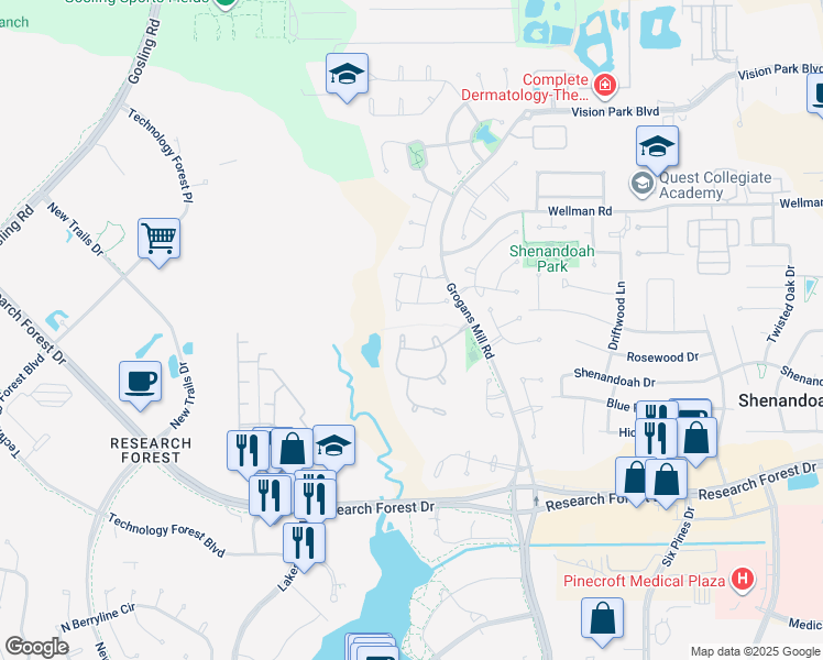 map of restaurants, bars, coffee shops, grocery stores, and more near 11 Broadwater Court in Shenandoah