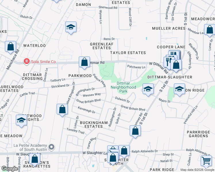 map of restaurants, bars, coffee shops, grocery stores, and more near 8400 Cockney Drive in Austin
