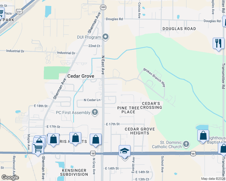 map of restaurants, bars, coffee shops, grocery stores, and more near 2740 E 19th Ct in Panama City