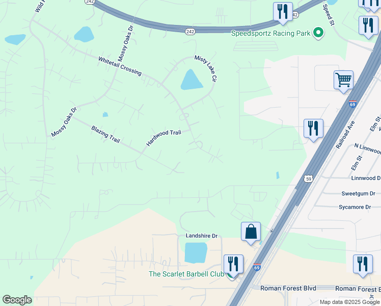 map of restaurants, bars, coffee shops, grocery stores, and more near 21998 Whitetail Crossing in New Caney