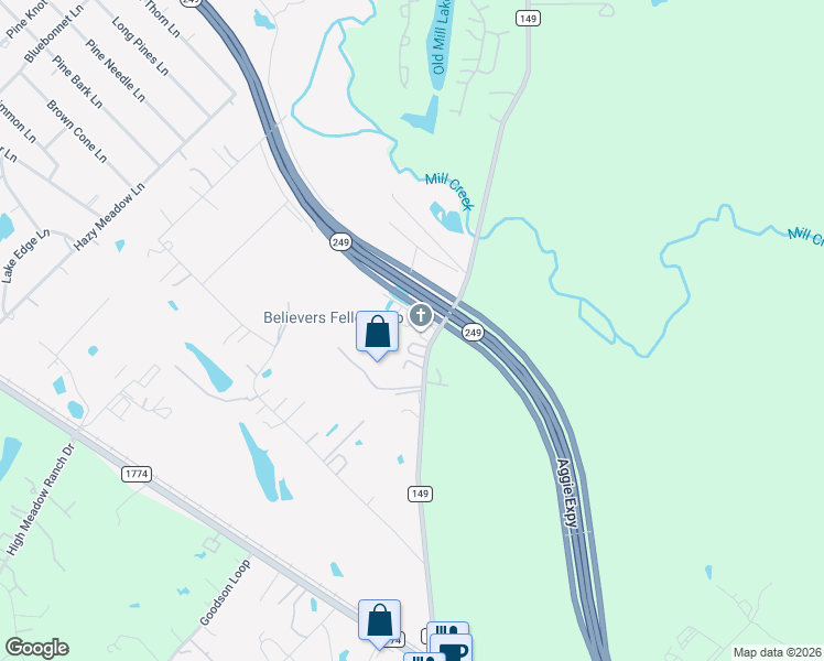 map of restaurants, bars, coffee shops, grocery stores, and more near 36301 Farm to Market 149 in Pinehurst
