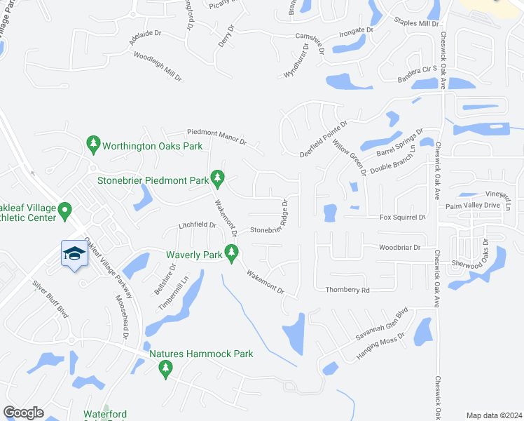 map of restaurants, bars, coffee shops, grocery stores, and more near 3036 Stonewood Way in Orange Park
