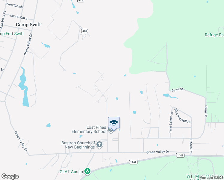 map of restaurants, bars, coffee shops, grocery stores, and more near 135 Crenshaw Lane in Bastrop
