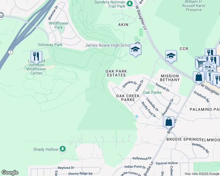 map of restaurants, bars, coffee shops, grocery stores, and more near 4105 Idalia Drive in Austin