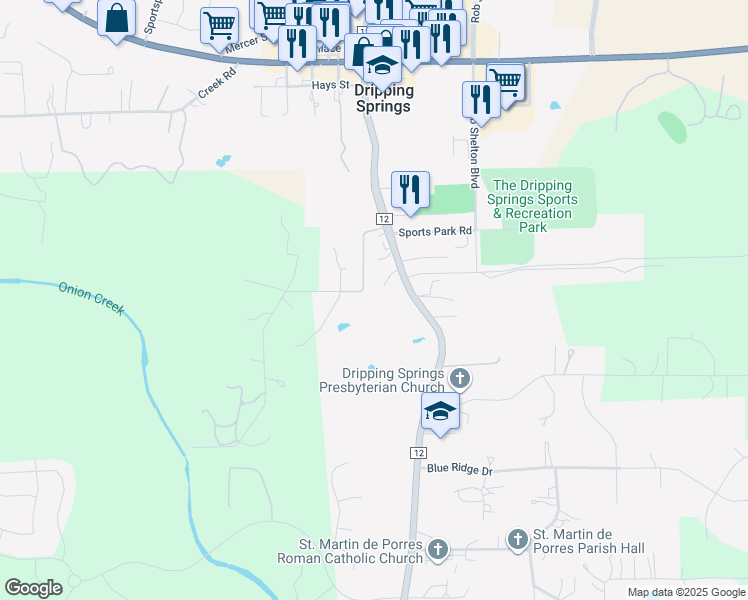 map of restaurants, bars, coffee shops, grocery stores, and more near 111 A B Chestnut Ridge in Dripping Springs