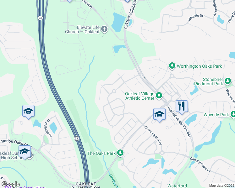 map of restaurants, bars, coffee shops, grocery stores, and more near 952 Steeple Chase Lane in Orange Park