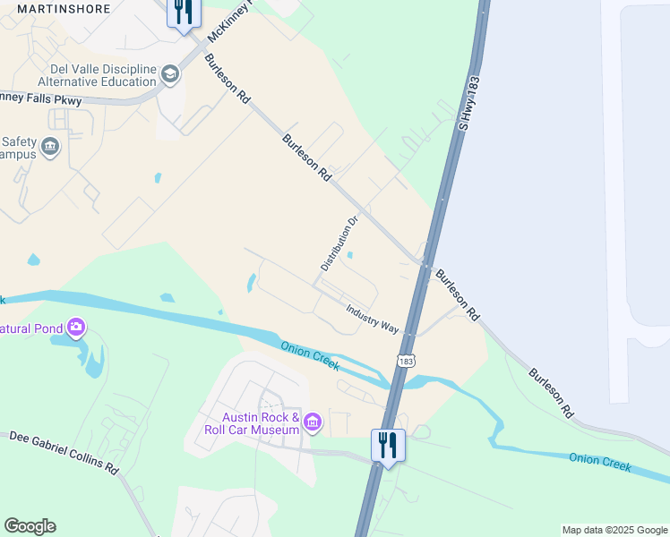 map of restaurants, bars, coffee shops, grocery stores, and more near 8219 Burleson Road in Austin