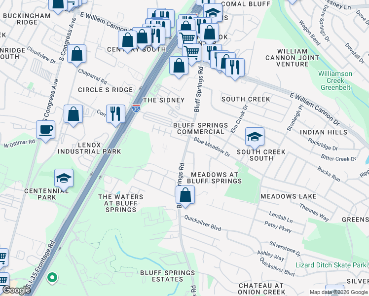 map of restaurants, bars, coffee shops, grocery stores, and more near 7100 Old Lockhart Highway in Austin