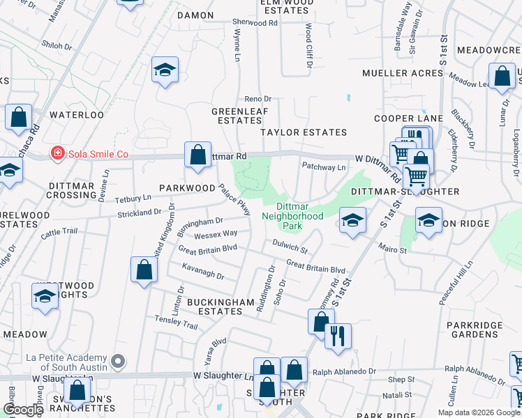 map of restaurants, bars, coffee shops, grocery stores, and more near 8400 Cockney Drive in Austin