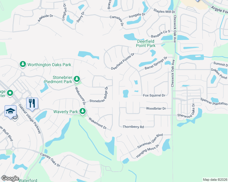 map of restaurants, bars, coffee shops, grocery stores, and more near 351 Brier Rose Lane in Orange Park