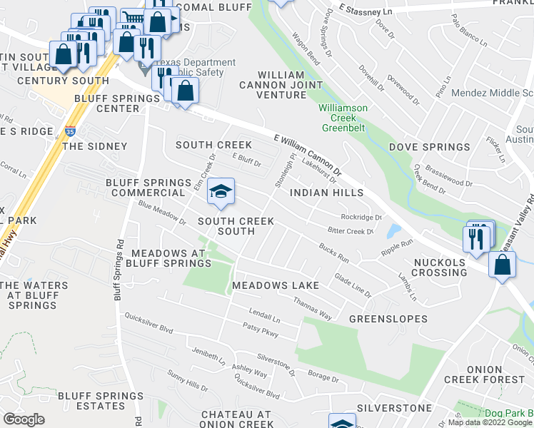 map of restaurants, bars, coffee shops, grocery stores, and more near 6719 Stonleigh Place in Austin