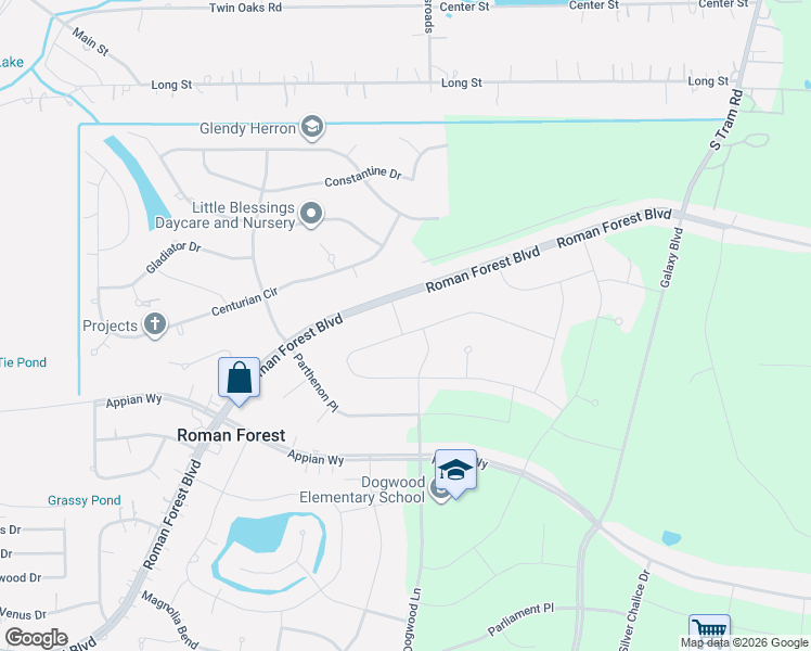 map of restaurants, bars, coffee shops, grocery stores, and more near 2703 North Colosseum Court in New Caney