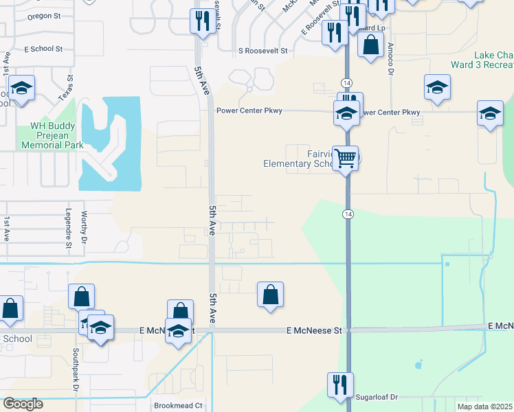 map of restaurants, bars, coffee shops, grocery stores, and more near 4245 5th Avenue in Lake Charles